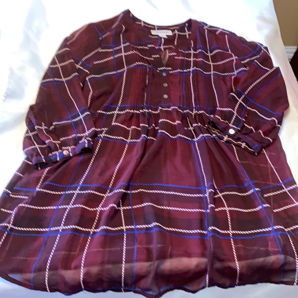Maternity sheer blouse with attached cami.